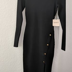 Long sleeve black midi with gold accent buttons